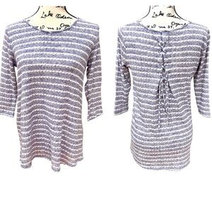 The Limited Lavender White Striped Top Laced Up Detail Back
